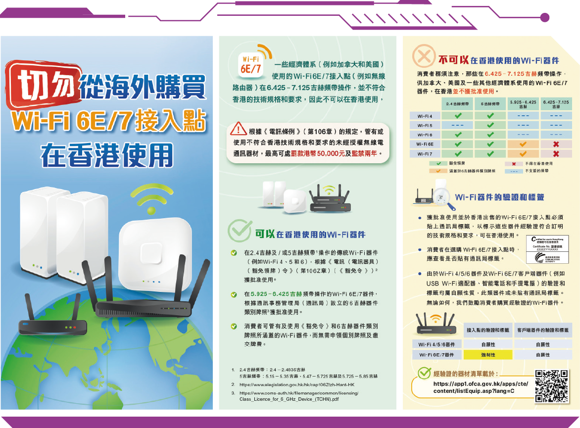 通訊辦派發資料單張提醒消費者有關選購6吉赫器件的建議。